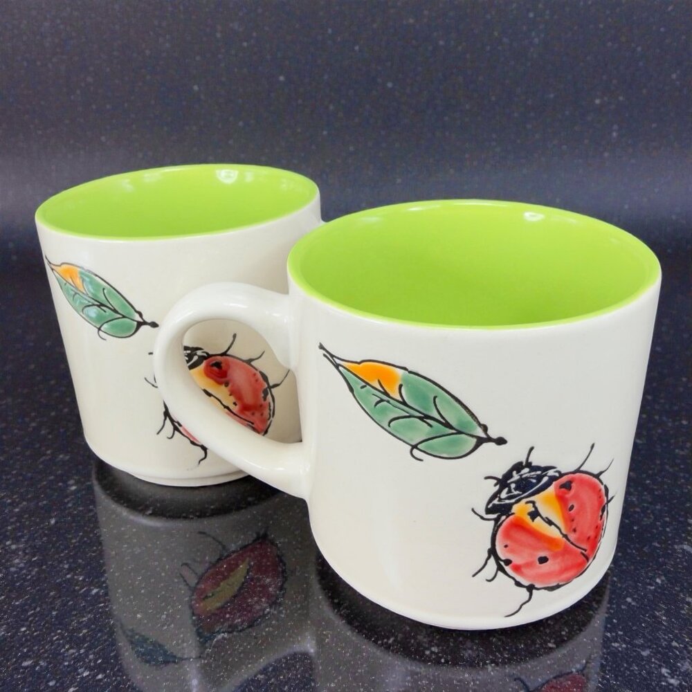 Spectrum Designz Ceramic Stoneware Ladybug Coffee Mug Cup Set Mugs Cups Green